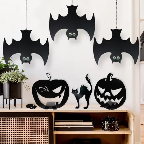 Miniatura 5 de Manortang - Murciélagos colgantes de Halloween con ojos brillantes, 3 piezas, decoración espeluznante y elegante para diversión de Halloween
