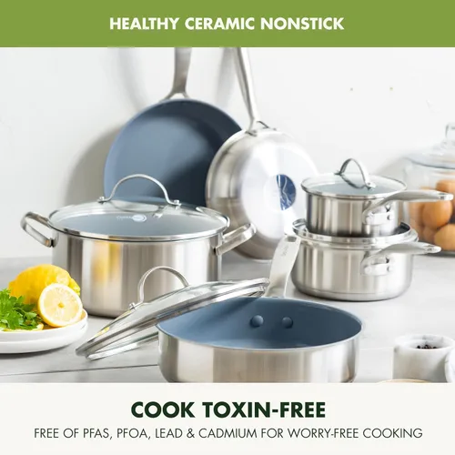 Miniatura 2 de GreenPan Treviso - Juego de utensilios de cocina de 10 piezas, revestimiento antiadherente de cerámica de acero inoxidable sin PFAS no tóxico, apto