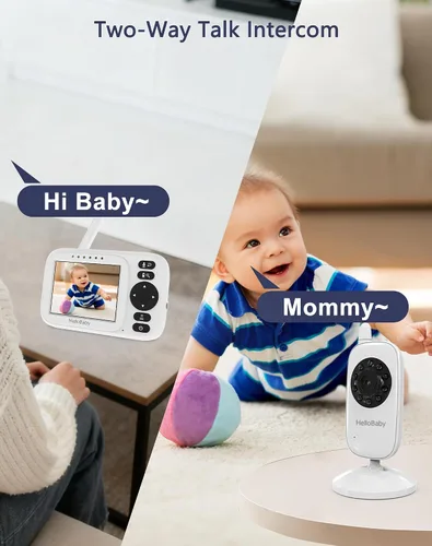 Miniatura 3 de HelloBaby Monitor sin WiFi Video Baby Monitor con cámara y audio - Pantalla de 3.2 pulgadas, conversación de 2 vías, visión nocturna, 8 canciones