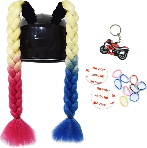 Miniatura 11 de 2 piezas de casco de coleta para motocicleta, cola de caballo, casco de bicicleta, trenzas de pelo para cualquier casco, decoración, copa