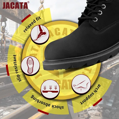 Miniatura 6 de Jacata Botas de trabajo con punta de acero para hombres, zapatos de seguridad de cuero resistente al agua, botas de construcción industrial de goma