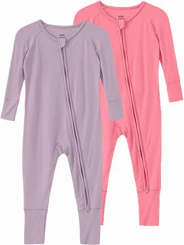 Miniatura 38 de Pijama de viscosa de bambú sin pies para niños y niñas, pijamas con cremallera para dormir y jugar, mameluco - 0-24 meses