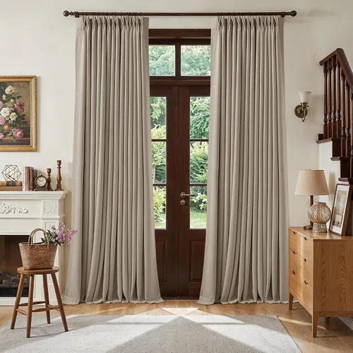 Miniatura 121 de Juego de 2 paneles de cortinas plisadas negras de 80 pulgadas para sala de estar, cortinas plisadas de lino con forro de 80 pulgadas de largo, 100%