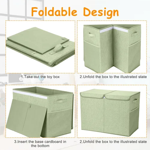 Miniatura 4 de Paquete de 3 Cajas Grandes de Almacenamiento de Juguetes de 23" con Cubos Contenedores de 11", Organizador de Juguetes Plegable con Tapas para Verde