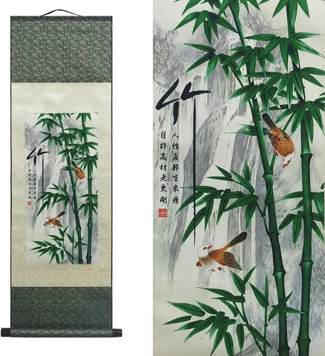 Miniatura 52 de AtfArt Decoración asiática de pared, hermosa pintura de pergamino de seda, 4 flores de hombre justo, orquídea ciruela, bambú, crisantemo, decoración
