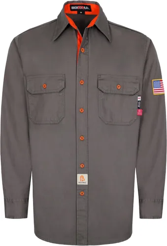 Miniatura 13 de BOCOMAL Camisas FR para hombre, resistentes al fuego, peso ligero, NFPA2112, camisa de soldadura ignífuga, acabado repelente al agua y al aceite