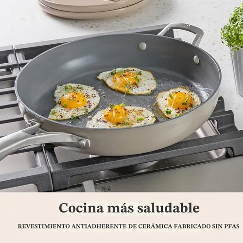 Miniatura 5 de Calphalon® Premier - Sartén antiadherente de cerámica de 12 pulgadas con tapa, Gris Seta Gris Champiñón