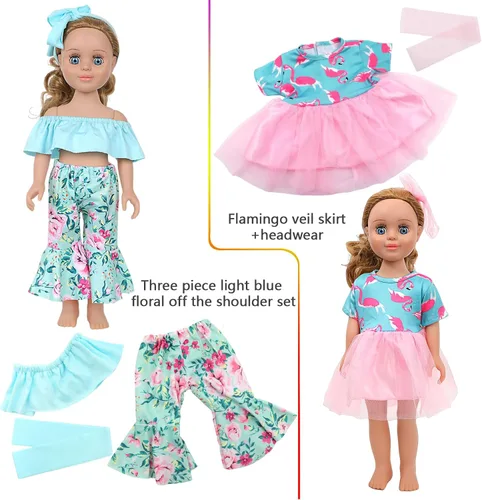 Miniatura 7 de MSYO - 10 juegos de 20 piezas de ropa y accesorios para muñecas de 17 a 18 pulgadas Trajes de muñeca con vestidos, trajes de baño, pijamas