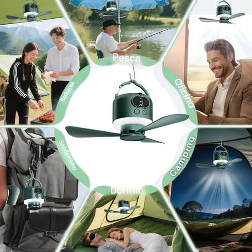 Miniatura 5 de Ventilador de techo inalámbrico portátil con control remoto, diseño de 3 aspas, batería de 10040 mAh operado por pilas, ventilador colgante