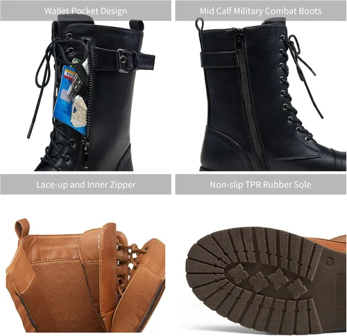 Miniatura 3 de Vepose Botas de combate militares de 28 a media pantorrilla para mujer con bolsillo tipo billetera para cuchillo de tarjetas