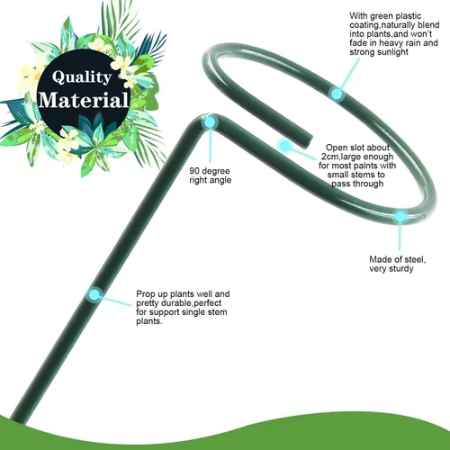 Miniatura 6 de HiGift Paquete de 10 estacas y soportes para plantas de 24 pulgadas, estacas de metal para plantas en macetas de interior, estacas de jardín