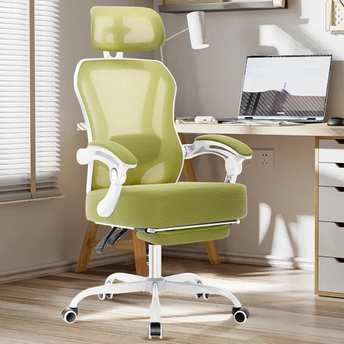 Miniatura 11 de Silla de oficina ergonómica con reposapiés, silla de escritorio reclinable ultra gruesa con soporte lumbar ajustable 2D y reposacabezas, cojín