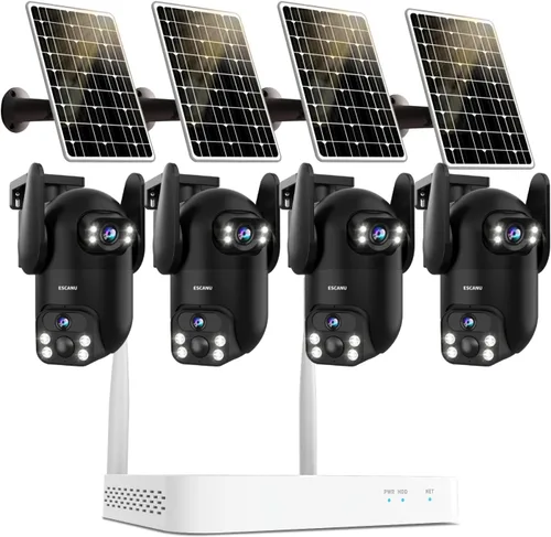 Sistema de cámaras de seguridad inalámbricas para el hogar, cámaras PTZ de energía solar para exteriores, detección de movimiento, visión nocturna,