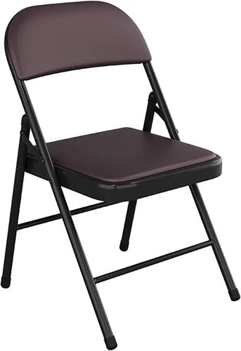 Miniatura 15 de Silla plegable con asiento acolchado de piel sintética, silla plegable ergonómica de metal con respaldo, silla portátil básica para oficina en casa
