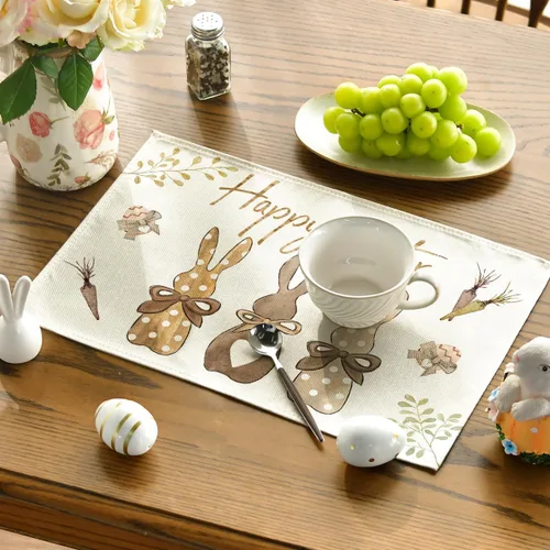 Miniatura 3 de Artoid Mode Juego de 4 manteles individuales para mesa de comedor, 12 x 18 pulgadas, diseño de conejo, conejo y zanahorias, decoración de vacaciones