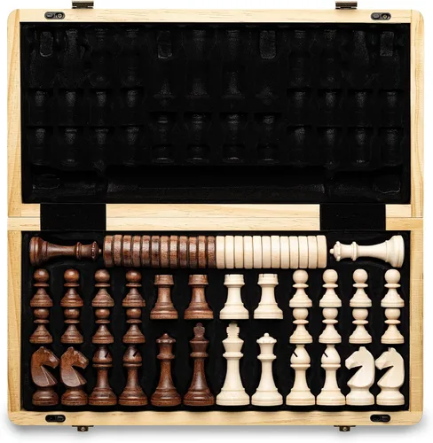 Miniatura 11 de A&A Juego de ajedrez y damas de madera plegable de 15 pulgadas para adultos / Piezas de ajedrez Staunton ponderadas de 3 pulgadas de altura del rey
