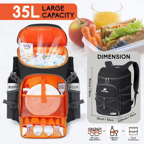 Miniatura 4 de N NEVO RHINO Mochilas Enfriadoras Aisladas a Prueba de Fugas 36/54 Latas, Mochila Enfriadora Aislada Portátil Ligera Impermeable para Hombres y Negro