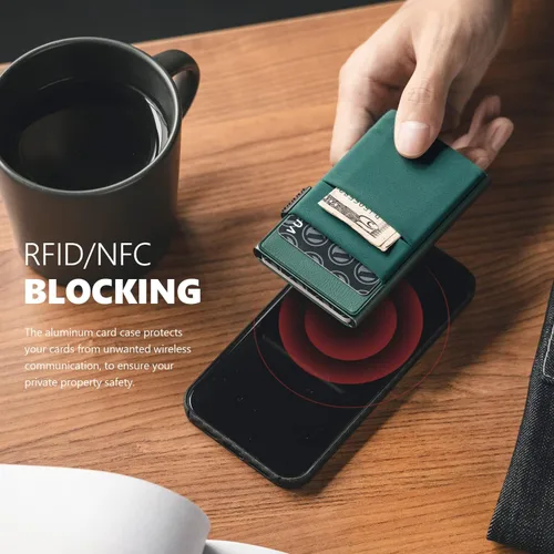 Miniatura 29 de VULKIT Billetera minimalista con ventana de identificación y bolsillo EDC con bolsillo desplegable para tarjetas de crédito y bloqueo RFID, diseño