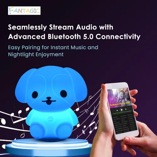 Miniatura 5 de Altavoz Bluetooth combinado y luz nocturna con 9 emisiones de color, silicona apta para niños y libre de BPA, recarga USB, recibe audio