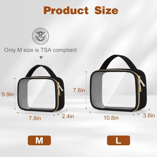 Miniatura 3 de Bolsa de aseo transparente Wedama, paquete de 2 bolsas de maquillaje transparentes con asas, bolsas cosméticas de PVC para mujeres y hombres, bolsas