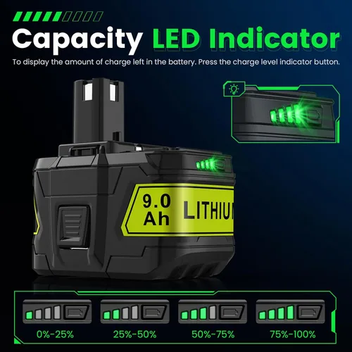 Miniatura 4 de 9.0Ah 18V P109 P108 P102 Reemplazo para batería Ryobi 18V P103 P104 P105 P107 P106 18Volt ONE+ batería de iones de litio inalámbrica, paquete de 2