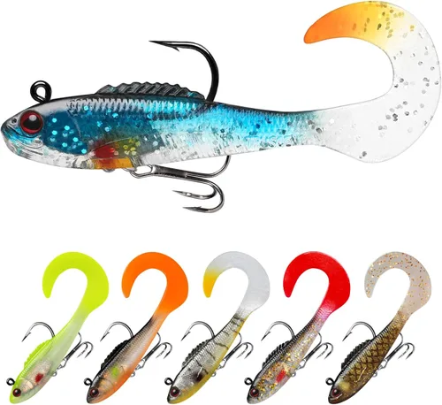 Miniatura 12 de TRUSCEND Shadtale Easy Catch Soft Fishing Lures with BKK Hooks - Trembly Sinking and Vibrating Swim for More Bites, Pre-Rigged Swimbaits for Bass