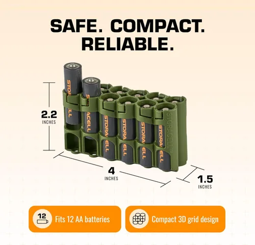 Miniatura 6 de Storacell AA-12 Organizador de almacenamiento de baterías y dispensador (paquete de 2), verde militar, capacidad para 12 pilas AA (no incluidas)