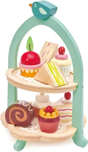 Tender Leaf Toys - Mini Chef Birdie - Soporte de té de la tarde – Torre realista de sándwich, pasteles y pasteles ingleses para jugar a la fiesta de