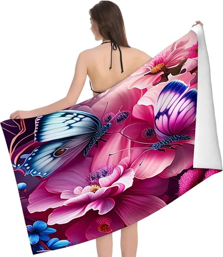 Miniatura 14 de Toalla de playa y piscina, toalla de playa grande suave y absorbente para natación, deportes, playa, gimnasio, 32 x 52 pulgadas