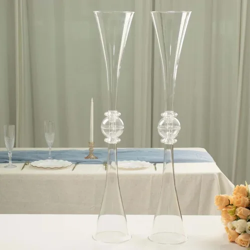 Miniatura 8 de Efavormart - Juego de 2 centros de mesa de trompeta con adornos de cristal transparente de 31 pulgadas, jarrón reversible de plástico para flores