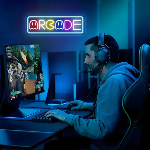 Miniatura 7 de Letrero de neón de arcade para decoración de sala de juegos con interruptor regulable, luz LED de neón para pared de dormitorio, decoración de sala