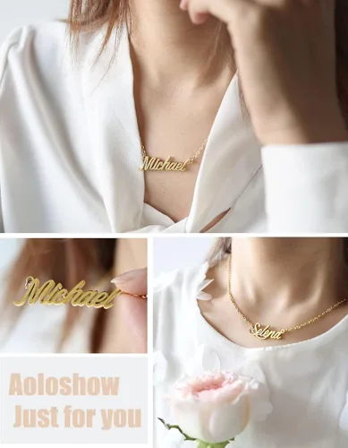 Miniatura 2 de Aoloshow Collar con nombre personalizado collares de cualquier nombre joyería para mujer regalo de dama de honor Metal Acero inoxidable