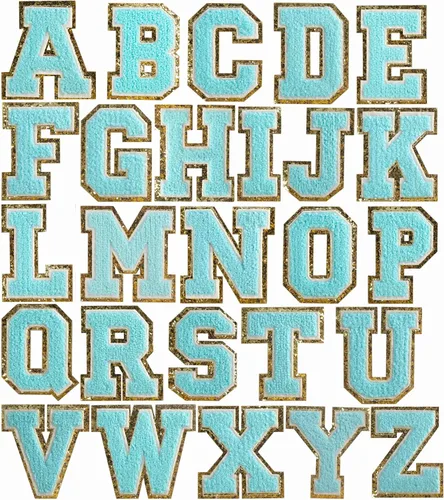 Miniatura 16 de 4 PCS Parches de Letras de Felpilla Negra, Letras Bordadas por Transferencia de Calor, Parches con Purpurina, Parches de Letras Universitarias