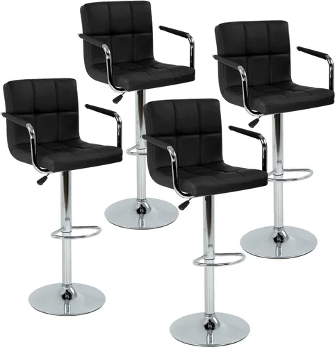 Miniatura 9 de Juego de 2 taburetes de bar con reposabrazos, taburetes de bar giratorios de altura ajustable con respaldo de piel sintética, silla de comedor alta