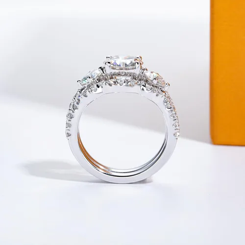 Miniatura 6 de AimiIee Juego de anillos de boda de moissanita, 3.7 CTTW color D, claridad VVS1, redondo, talla brillante, diamante de moissanita S925, anillos