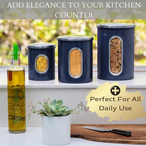 Miniatura 5 de Mixpresso Juego de 3 recipientes de color azul aguamarina para la cocina, juego de recipientes herméticos con ventana transparente, tarros
