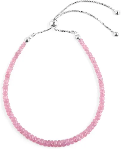 OdrillionGems Pulsera bolo con cuentas de zafiro rosa natural, plata de ley 925, cristales de chakra, cadena deslizante ajustable, cadena deslizante