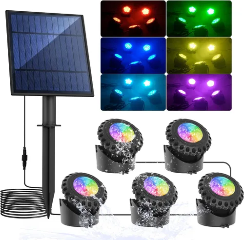 Miniatura 8 de T-SUN Luces de fuente solar sumergibles LED solares subacuáticas para estanque con cambio de color, focos de paisaje IP68 impermeables para jardín