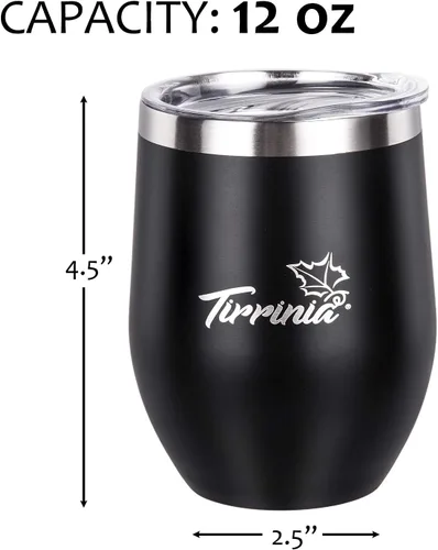 Miniatura 4 de Tirrinia Vaso de vino aislado sin tallo con tapa, 12 onzas, de acero inoxidable, doble pared, de metal, reutilizable, vaso de vino y champán