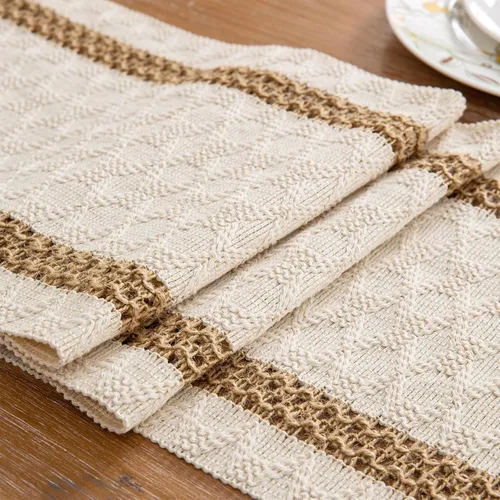 Niviy Caminos de Mesa Bohemios de 120 Pulgadas de Largo Camino de Mesa de Macramé de Granja de Algodón y Lino Tejido Caminos de Mesa para Mesa de