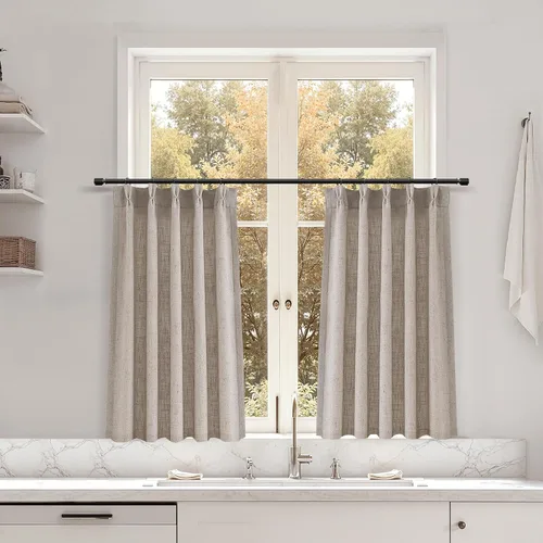 Miniatura 170 de Juego de 2 paneles de cortinas de ventana de cocina beige de 24 pulgadas de largo, con textura de lino, plisadas, filtrantes de luz, semi pequeñas
