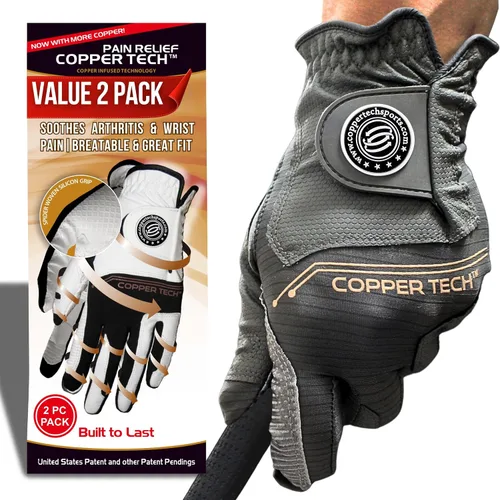 Copper Tech Men’s Golf Gloves (2 Packs) - Joint Support for Golfers with Copper Compression-Comfort & Joint- Friendly - Golf Gloves Men