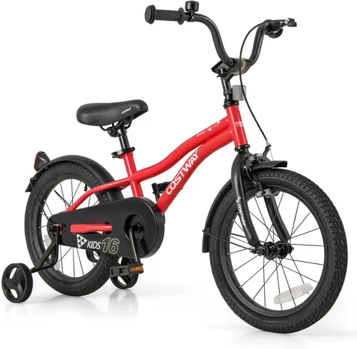 Miniatura 15 de COSTWAY Bicicleta para niños de 12/14/16/18 pulgadas, bicicleta para niños pequeños con ruedas de entrenamiento, asiento y manubrio ajustables