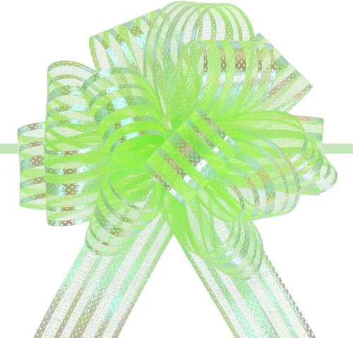 Miniatura 7 de MECCANIXITY 5 lazos metálicos de organza de 4 pulgadas para envolver regalos, color rosa claro para cestas de boda, regalos de Navidad, día de San