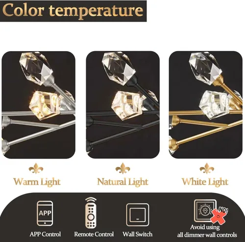 Miniatura 6 de Flashing God Candelabros Sputnik - Moderno cristal, lámpara de araña dorada de 9 luces para comedor, accesorios de iluminación de cocina Dorado