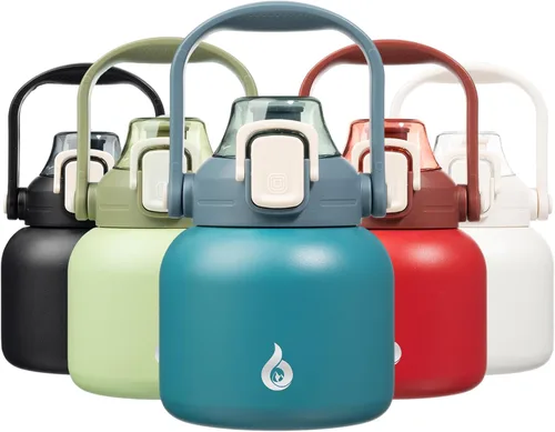 Miniatura 24 de BJPKPK - Botellas de agua aisladas con pajita, botellas de agua bonitas de 27 oz con asa, jarra de metal de acero inoxidable sin BPA, frascos 27 oz