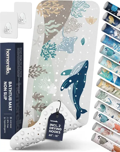 Miniatura 13 de Homerella - Alfombrilla de baño antideslizante y antideslizante para niños, 40 x 16 pulgadas, sin BPA, incluye 2 ganchos, tapete de ducha lavable