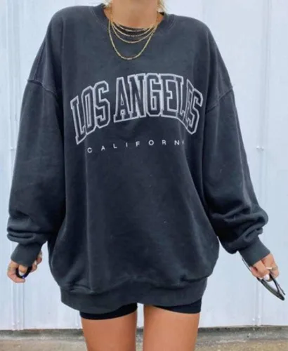 Miniatura 4 de Langwyqu - Suéter holgado de tamaño extragrande para mujer, diseño de cuello redondo y manga larga