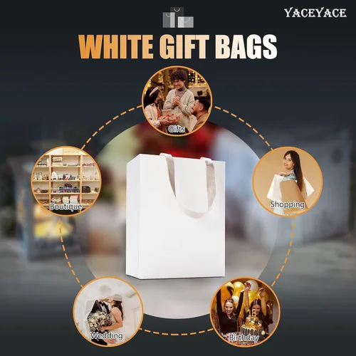 Miniatura 7 de Bolsas de regalo blancas, 10 bolsas de regalo de papel medianas de 8 x 4.25 x 10 pulgadas con asas, bolsa de compras de papel blanco a granel