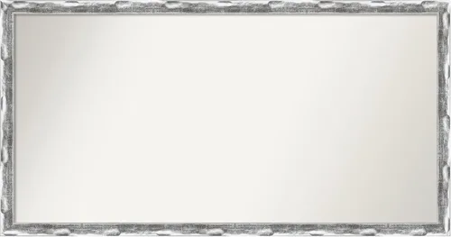 Amanti Art Espejo de baño plateado para sobre el fregadero, 22 x 42 pulgadas, espejo rectangular cromado con ondas rayadas, marco grande de madera
